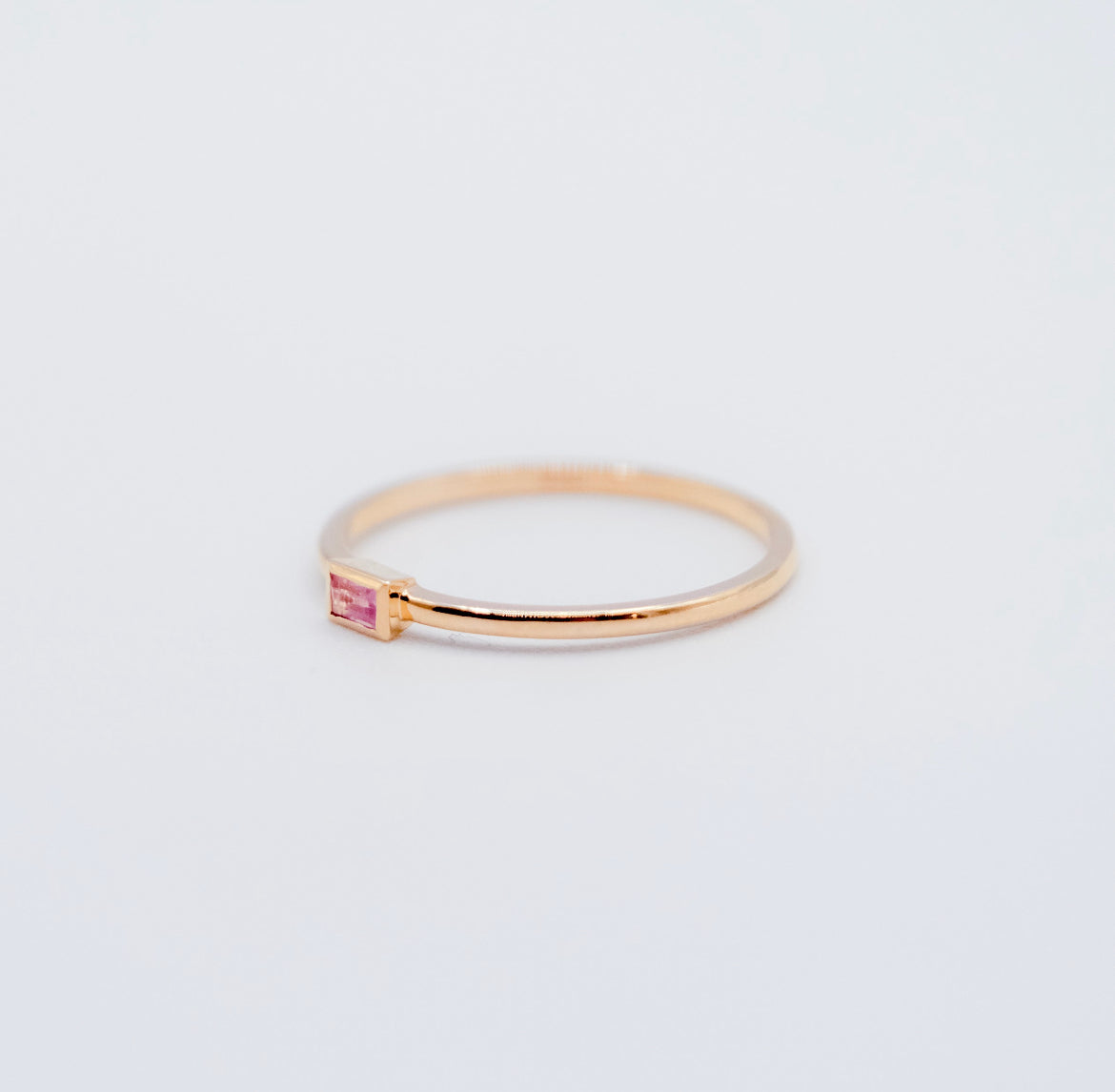 Mini Bezel Baguette Cut Pink Sapphire Ring - Side View