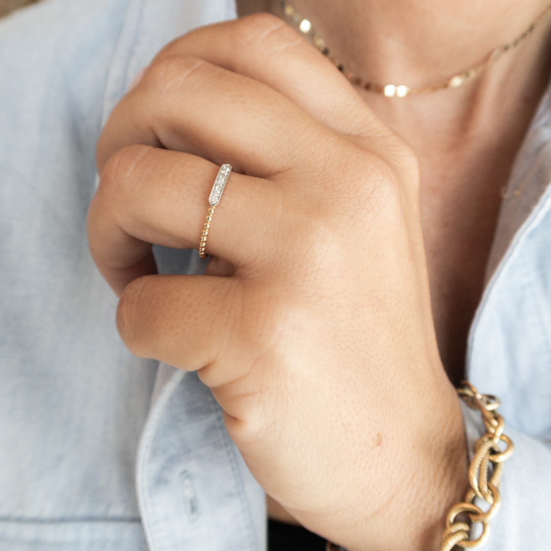 Wearing Beaded Diamond Pave Ring