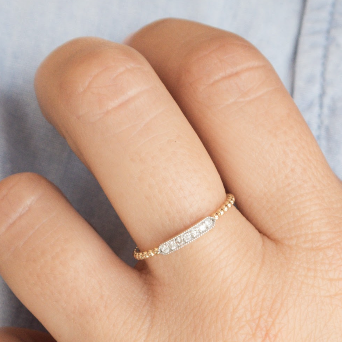 Beaded Diamond Pave Ring