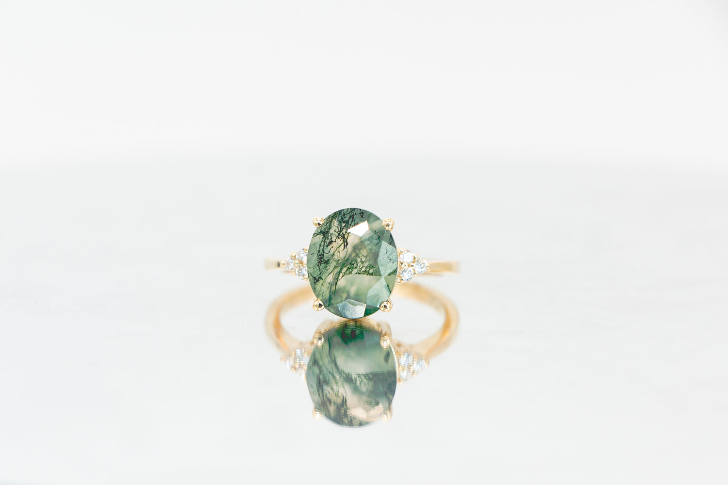 Whisper Willow Green Moss Agate Gemstone Gold Ring - Side View