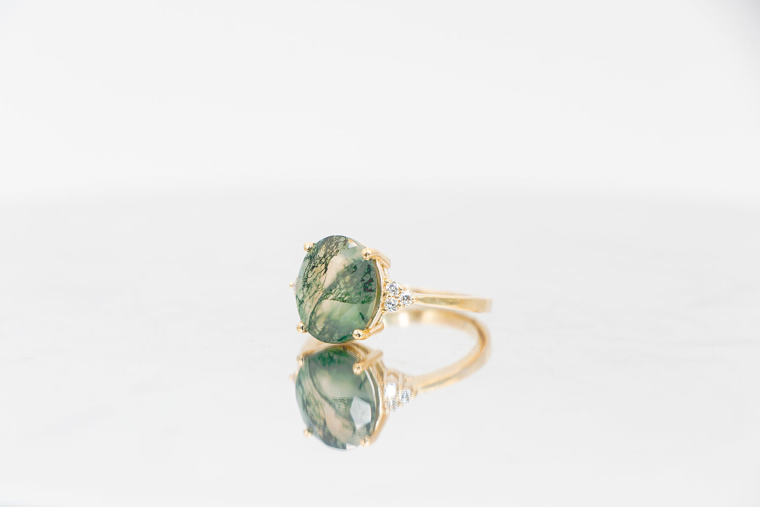 Whisper Willow Green Moss Agate Gemstone Gold Ring