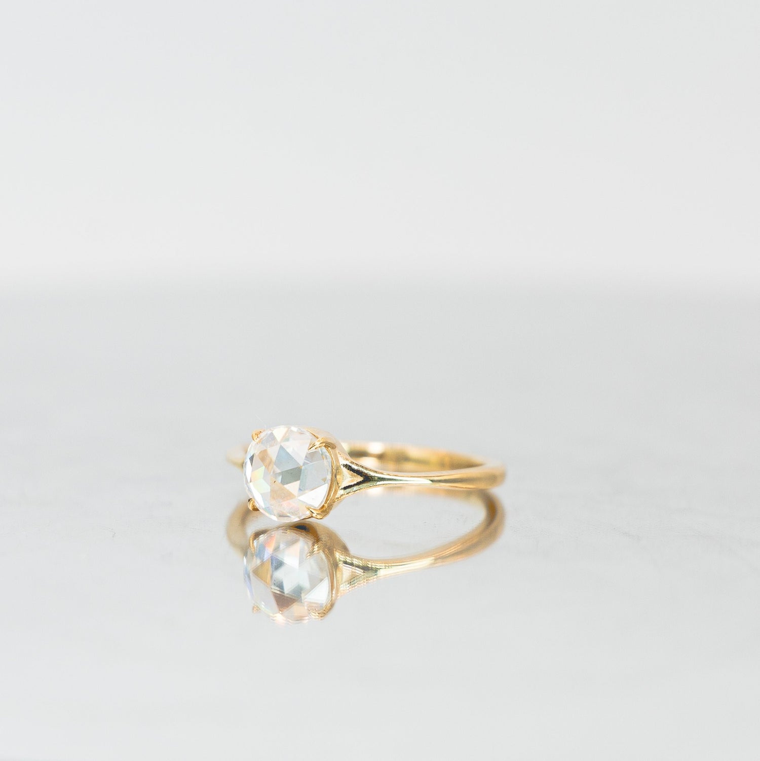 Round Rose Cut Center Stone Ziva Ring - Side View