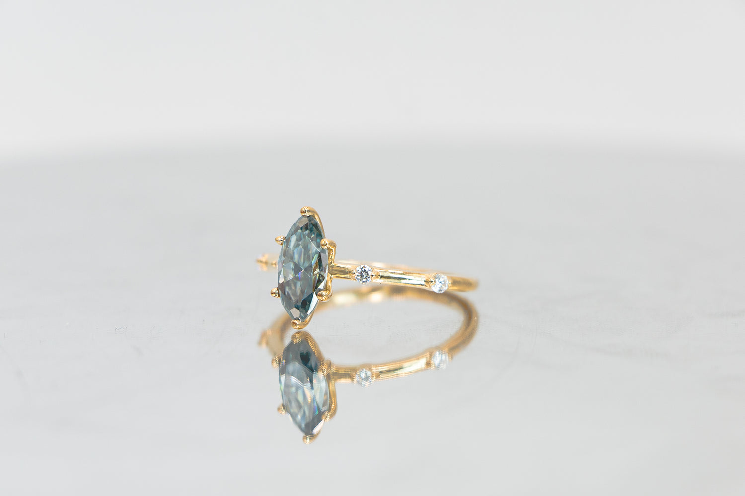 Smoky Blue Marquise Moissanite Ring - Side View 1