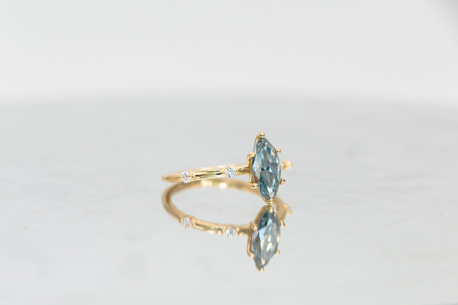 Smoky Blue Marquise Moissanite Ring - Side View 2