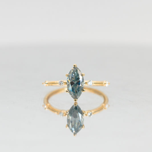 Smoky Blue Marquise Moissanite Ring