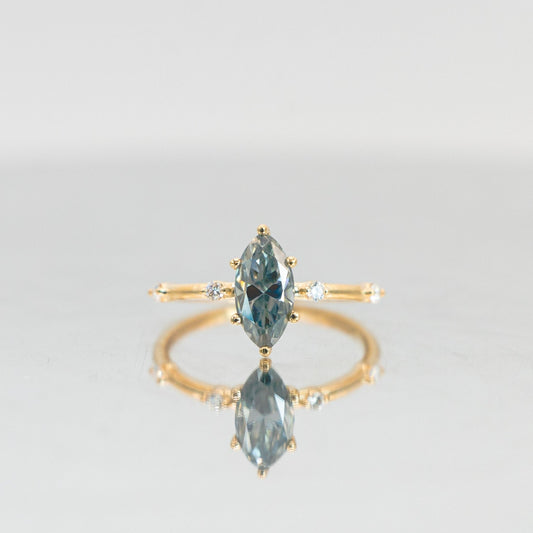 Smoky Blue Marquise Moissanite Ring