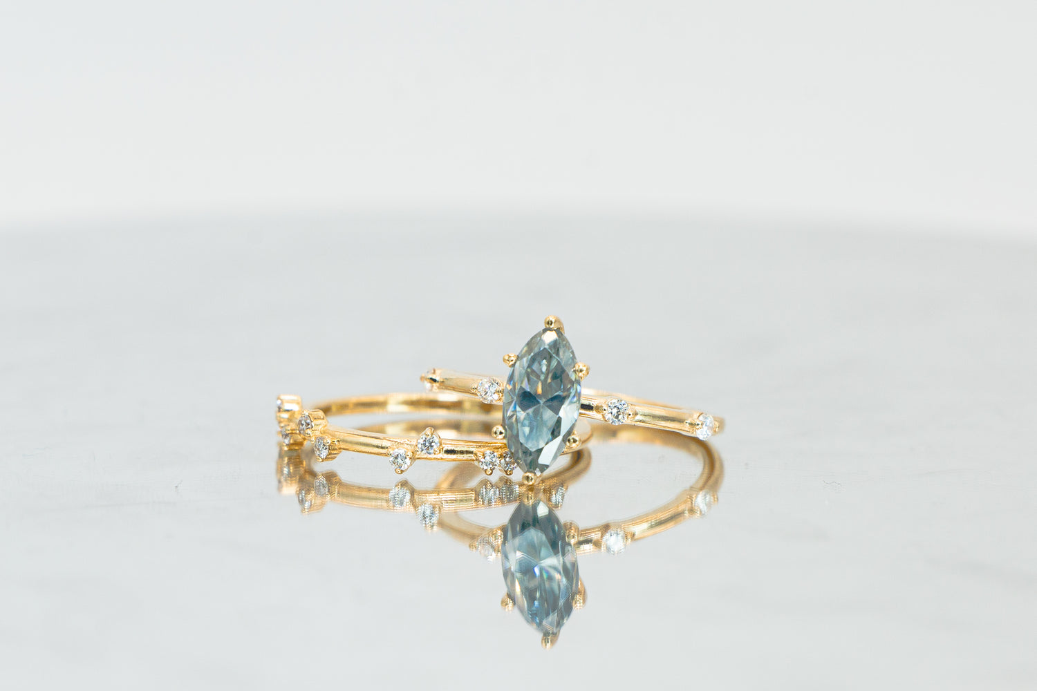 Smoky Blue Marquise Moissanite Ring - Close View