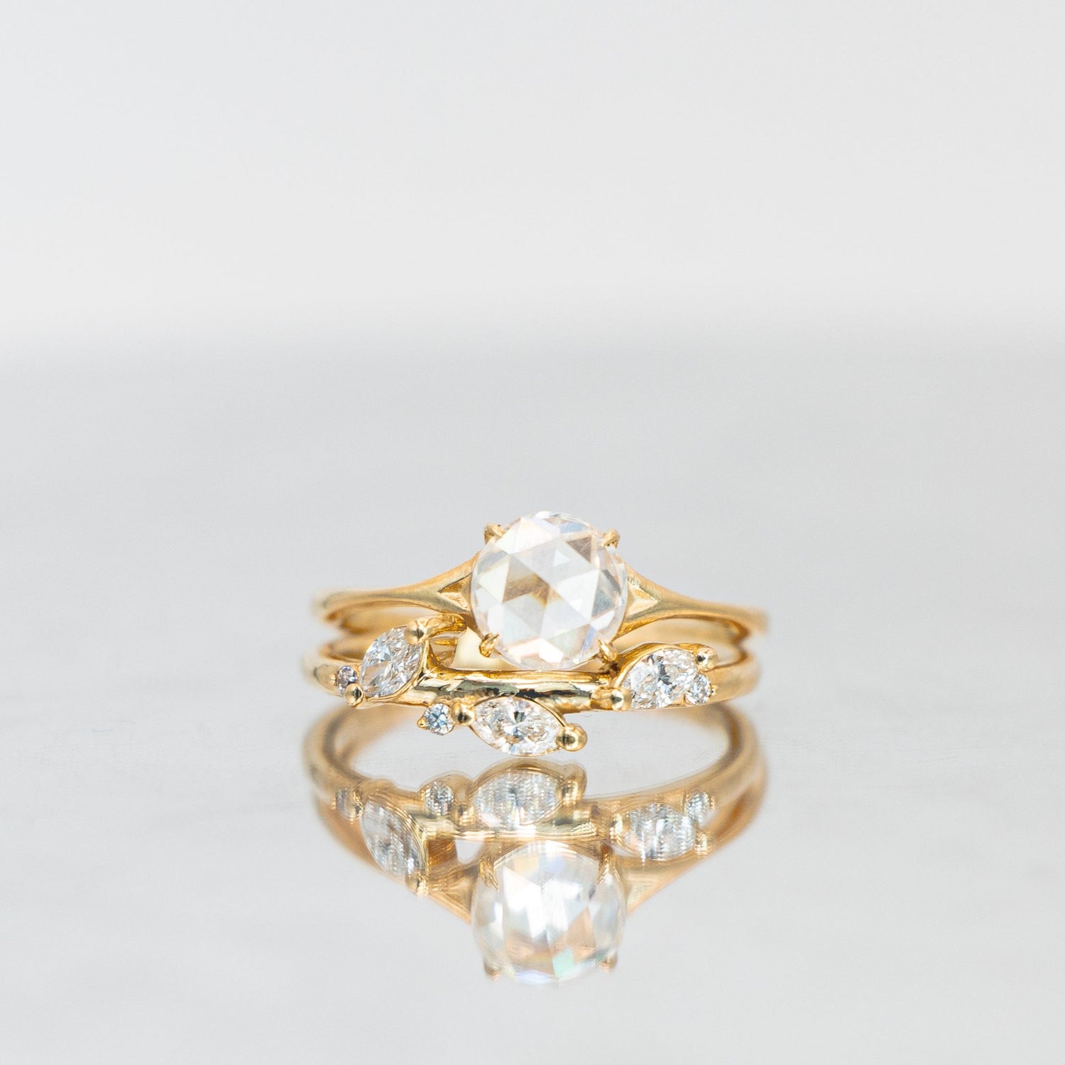 Round Rose Cut Center Stone Ziva Ring - Close View