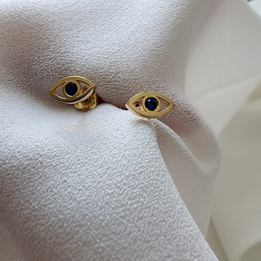 Protective Evil Eye Studs |14K Gold Sapphire Earrings