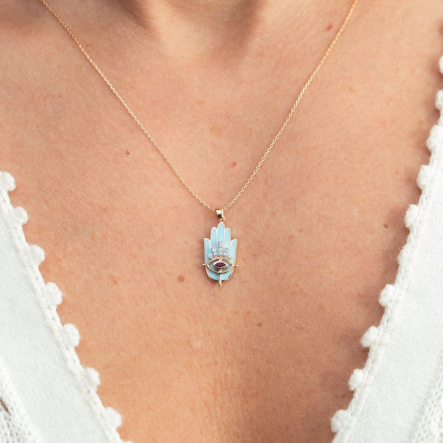 Turquoise Aura Hamsa Necklace - Lu and Lo Jewellery