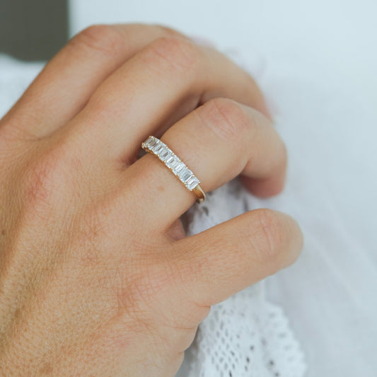 Yellow Gold Eternity Ring with Emerald Cut Diamonds - Lu and Lo Jewellery