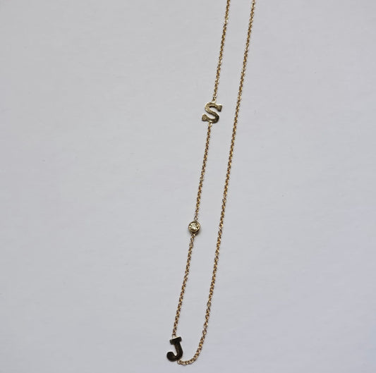 Double Initial and Bezel Diamond Necklace