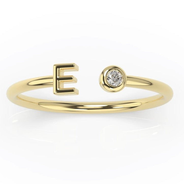 Diamond Initial Personalized Ring - 14K Yellow Gold