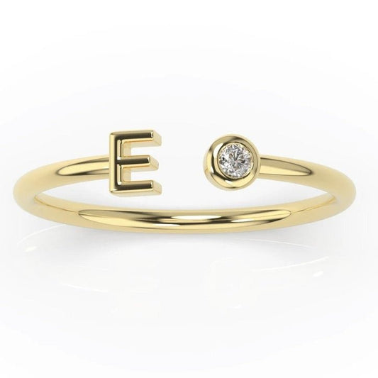Diamond Initial Personalized Ring - 14K Yellow Gold