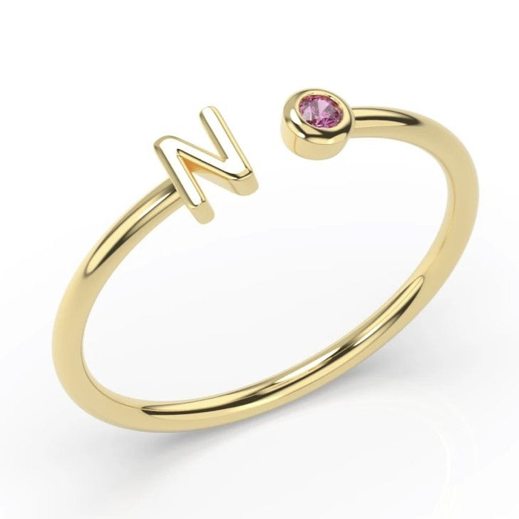Personalized Birthstone Initial Ring - Close View
