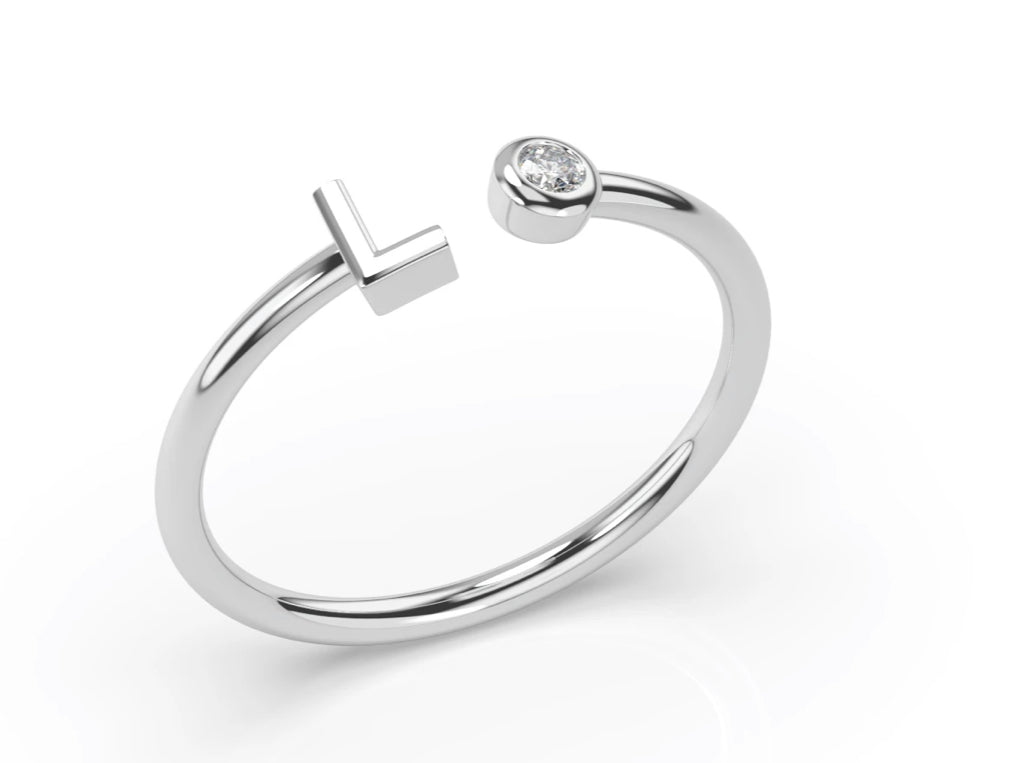 Diamond Initial Personalized Ring - 14K White Gold