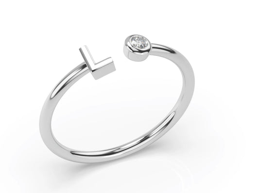 Diamond Initial Personalized Ring - 14K White Gold
