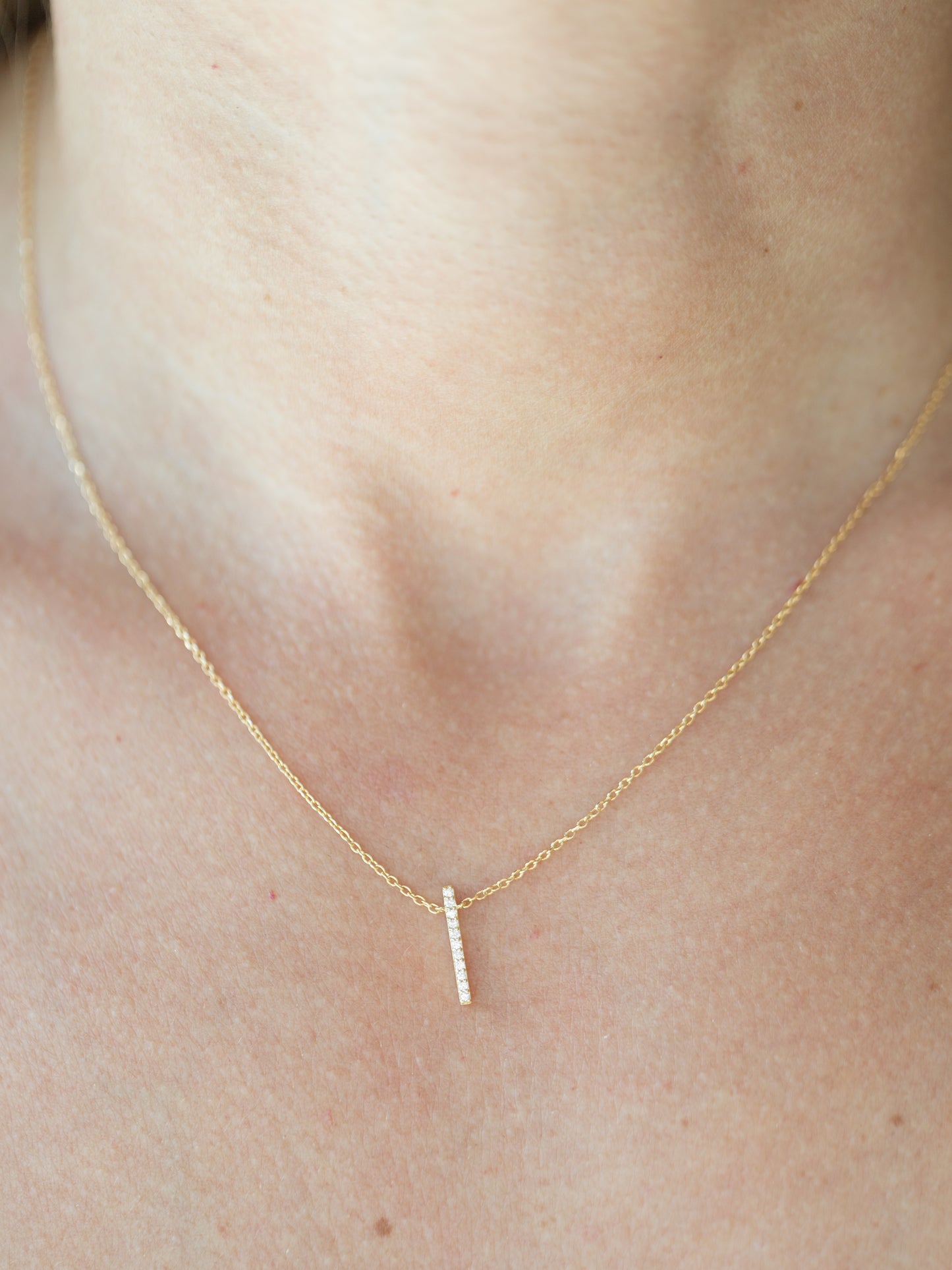 Dainty Diamond Bar Necklace - Vertical