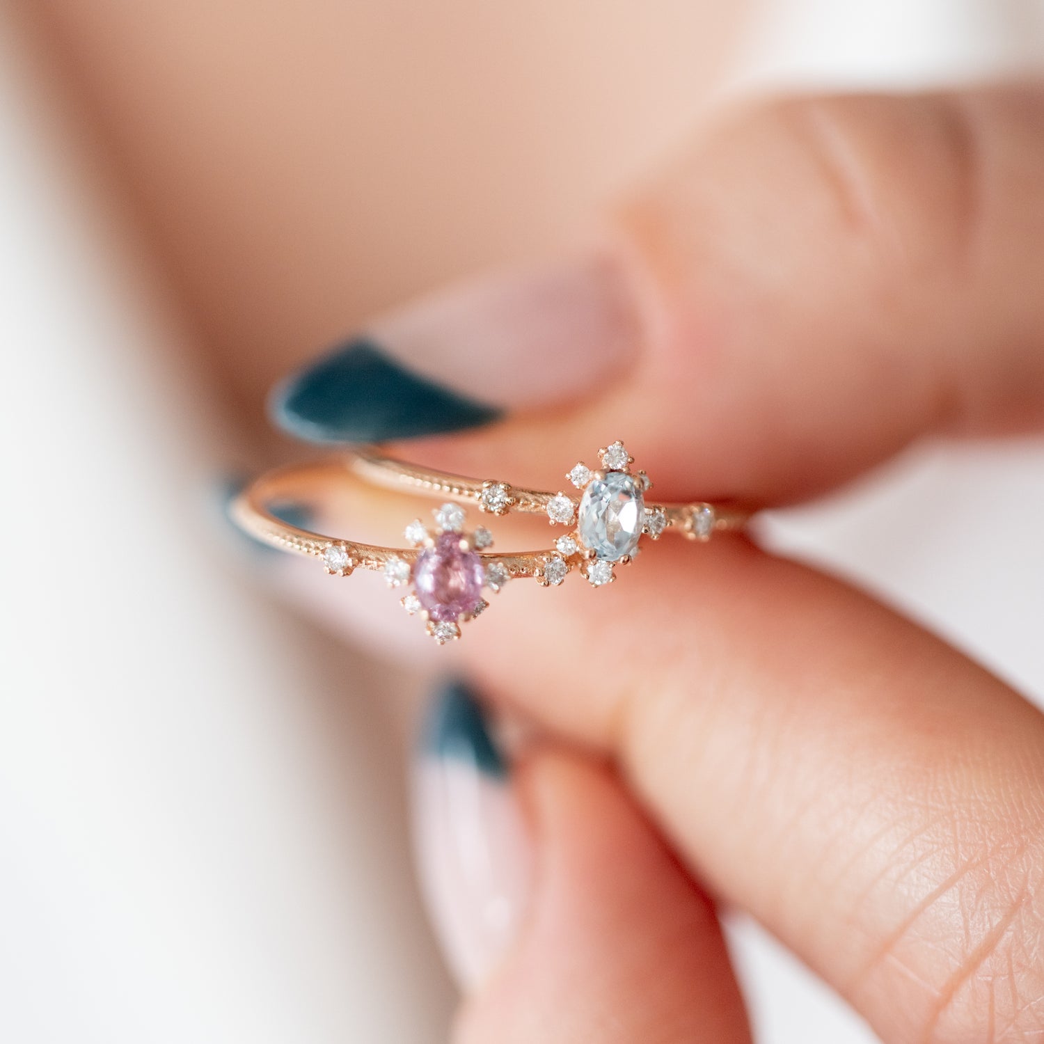 Elsa Aquamarine Milgrain Rings