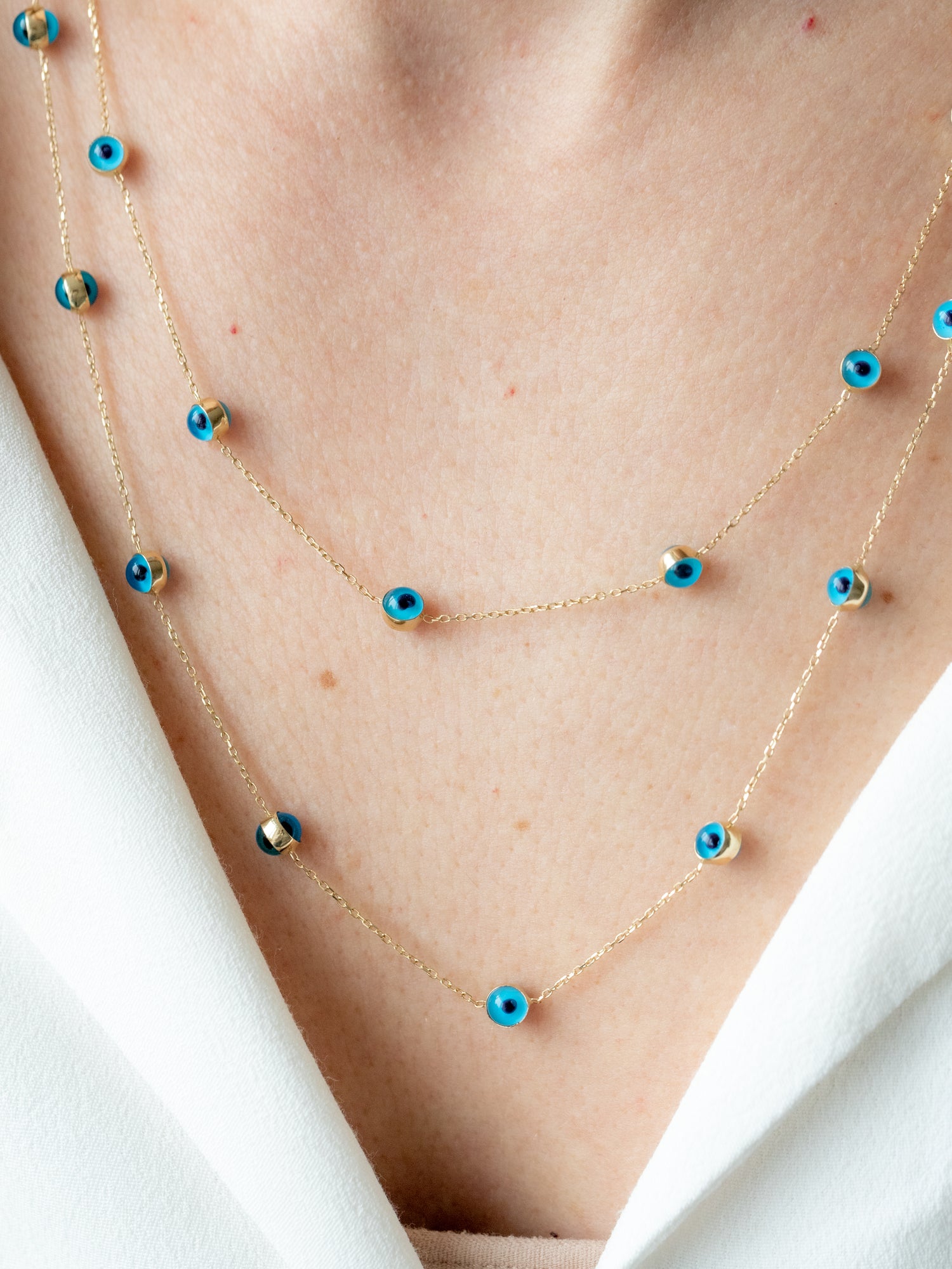 Wearing Mavi Evil Eye Glass Stones Necklace