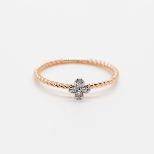Flora Diamond Twist Ring - 14K Solid Gold Band