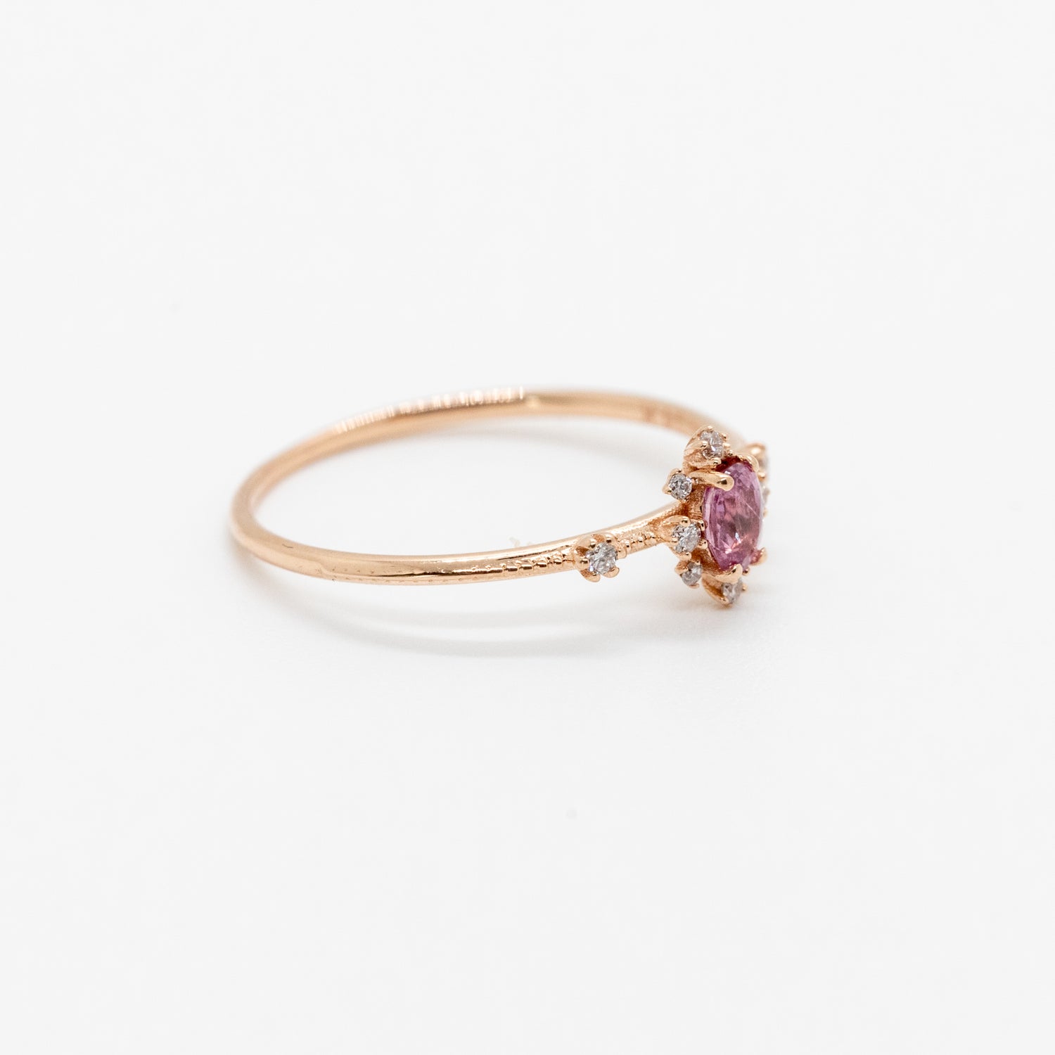 Angel Pink Tourmaline Milgrain Ring - Side View