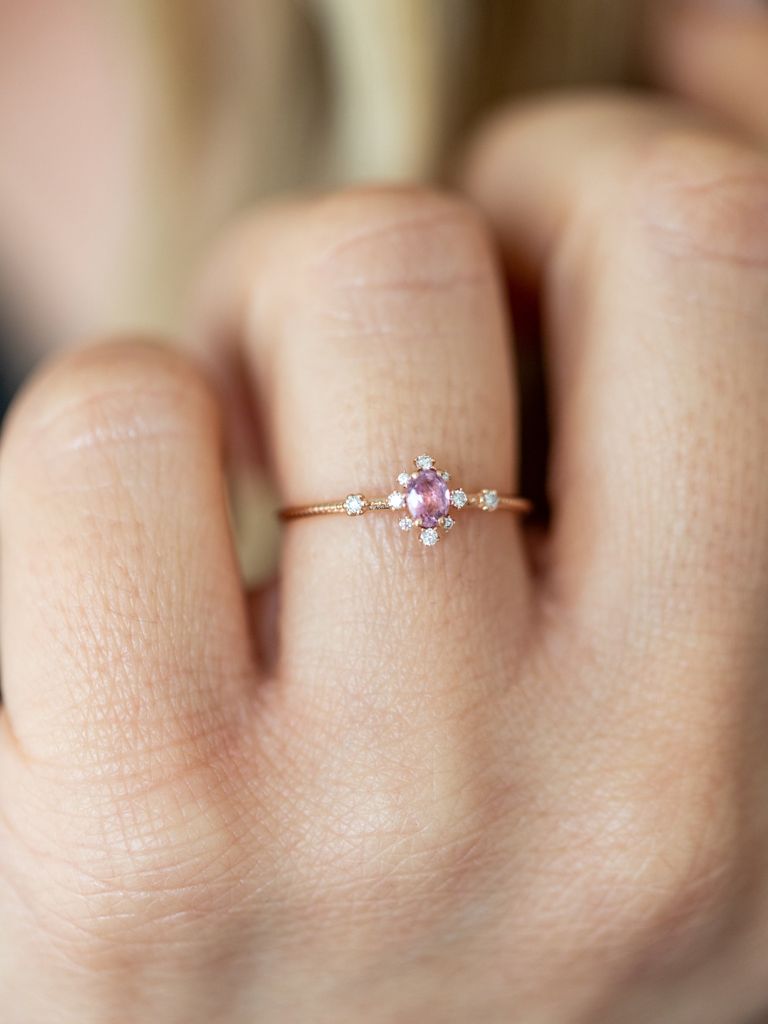 Wearing Angel Pink Tourmaline Milgrain Ring