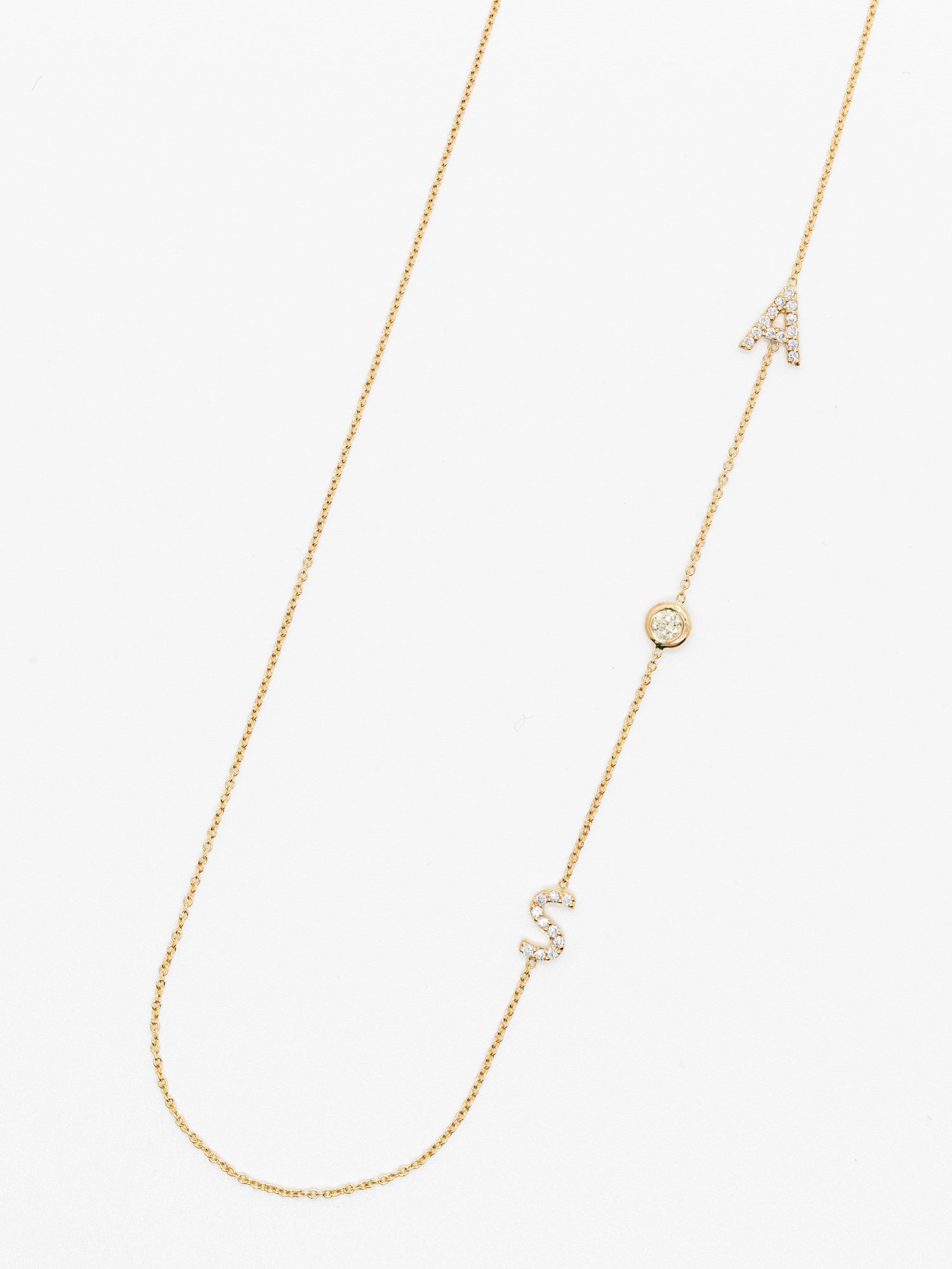 Diamond Initial Bead Pendant Personalized Necklace - Full View 1