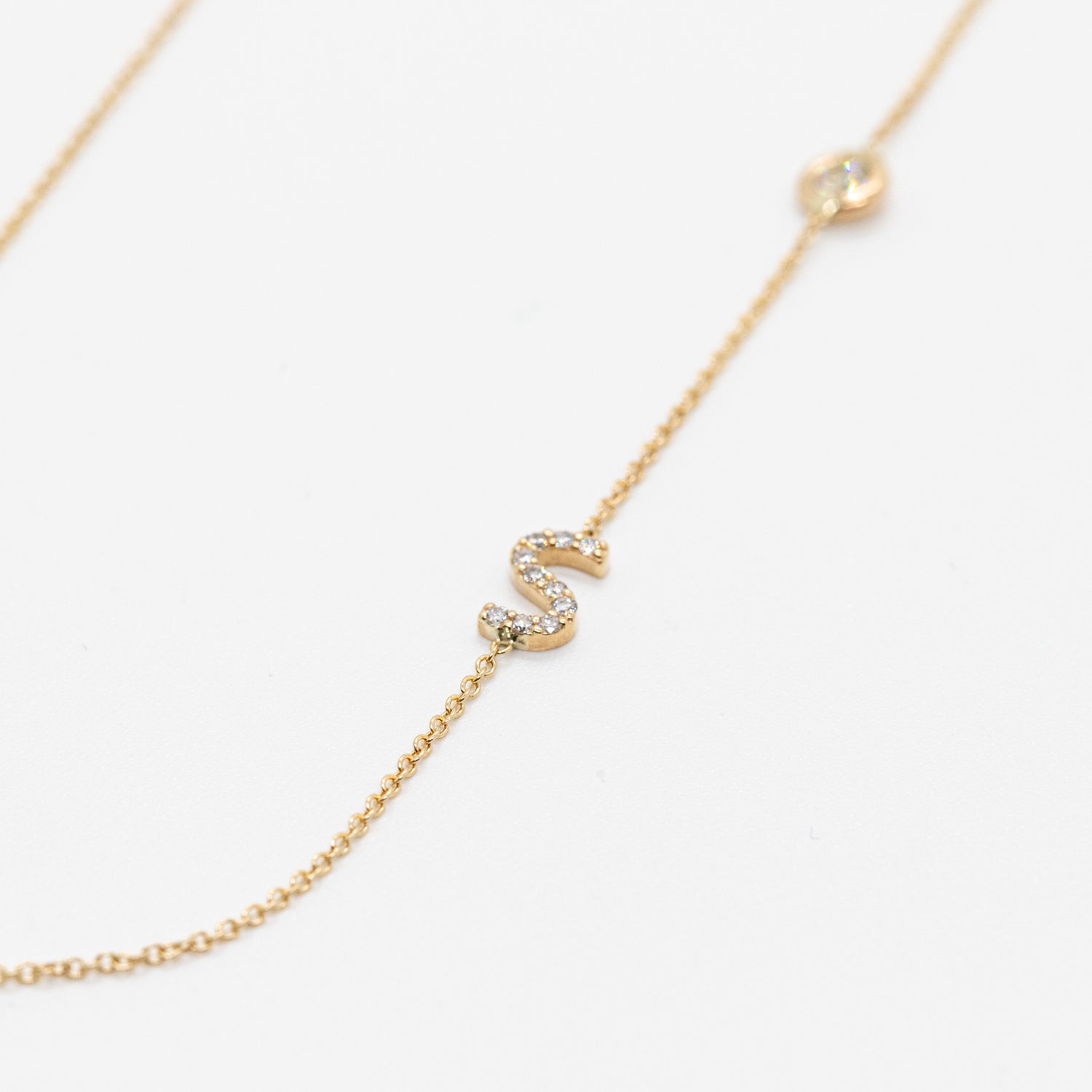 Diamond Initial Bead Pendant Personalized Necklace - Close View