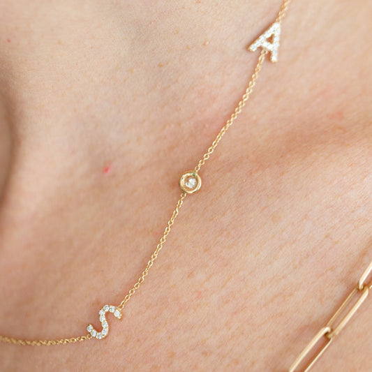 Diamond Asymmetric Initial Personalized Necklace
