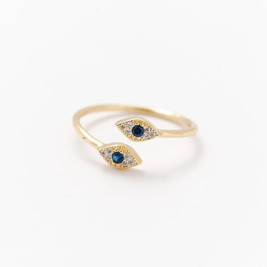 Double Mini Evil Eye Diamond and Blue Sapphire Ring