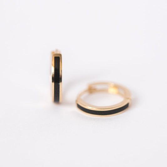 Black Enamel Gold Single Huggie Earrings
