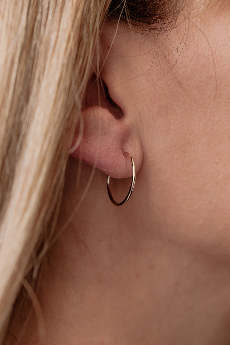 Wearing Lightest Small Hoops (14mm diameter) 