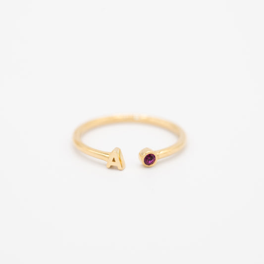 Personalized Birthstone Initial Ring