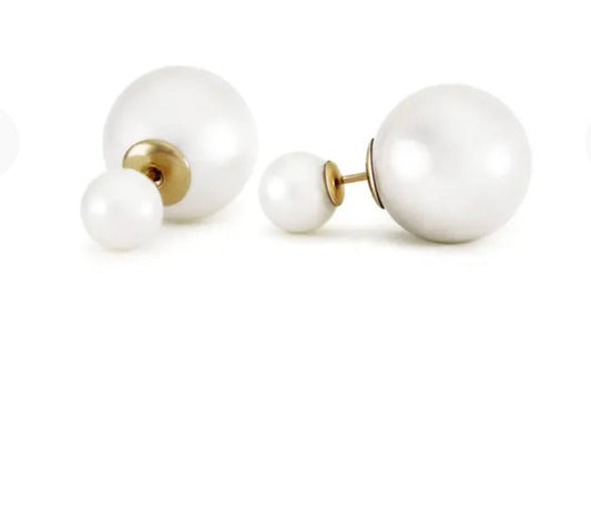 Wearing Extra Large Bian Double Pearl Studs