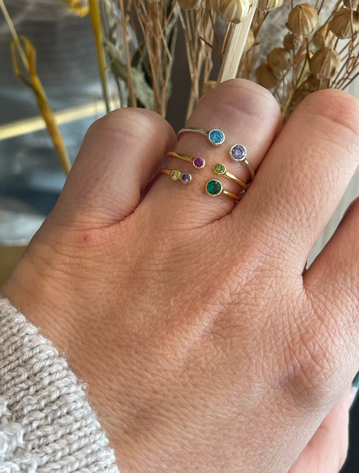 Wearing Double Bezel Birthstone Rings